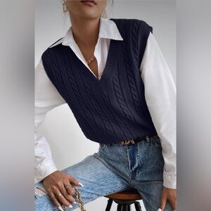 Kallspin Men’s Navy Cashmere Blend Vest MEDIUM